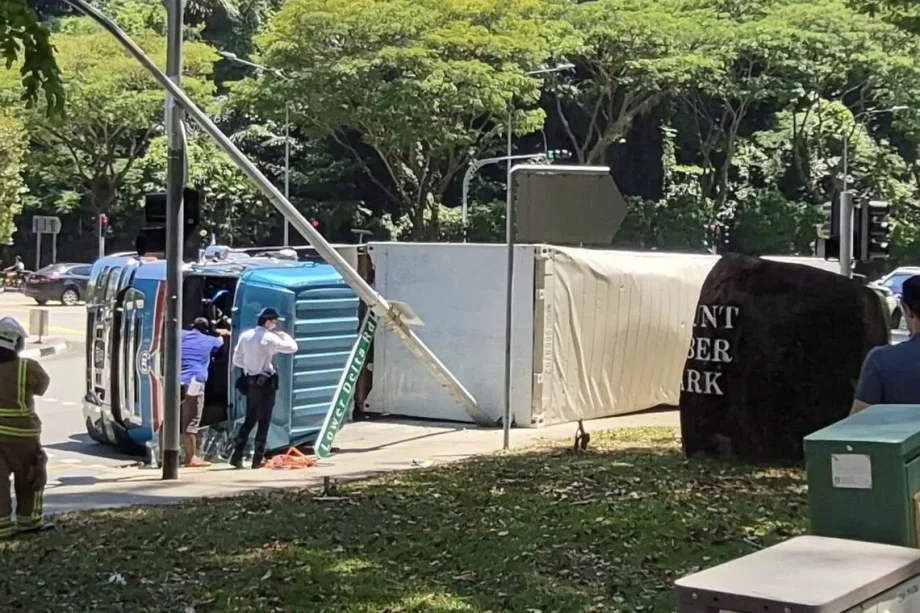 Two taken to hospital after trailer topples over near Mount Faber Two taken to hospital after trailer topples over near Mount Faber