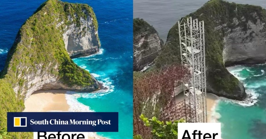 Photos of glass lift being built on Bali’s iconic ‘dinosaur’ cliff spark outrage Photos of glass lift being built on Bali’s iconic ‘dinosaur’ cliff spark outrage