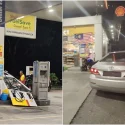 Singapore-registered car pulls down petrol booth in Johor after driving off with pump in fuel door