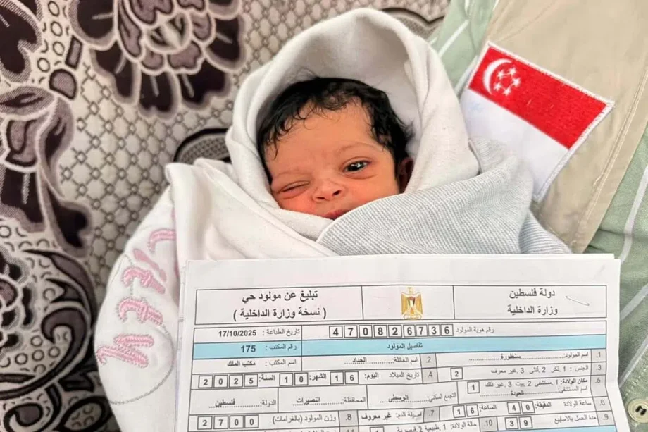 Palestinian baby girl in Gaza named Singapore