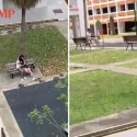 Stomper takes videos of couple hugging and kissing on playground bench, wants them to get a room