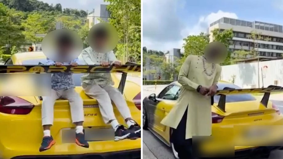 Police investigating incident showing moving Porsche with children on top
