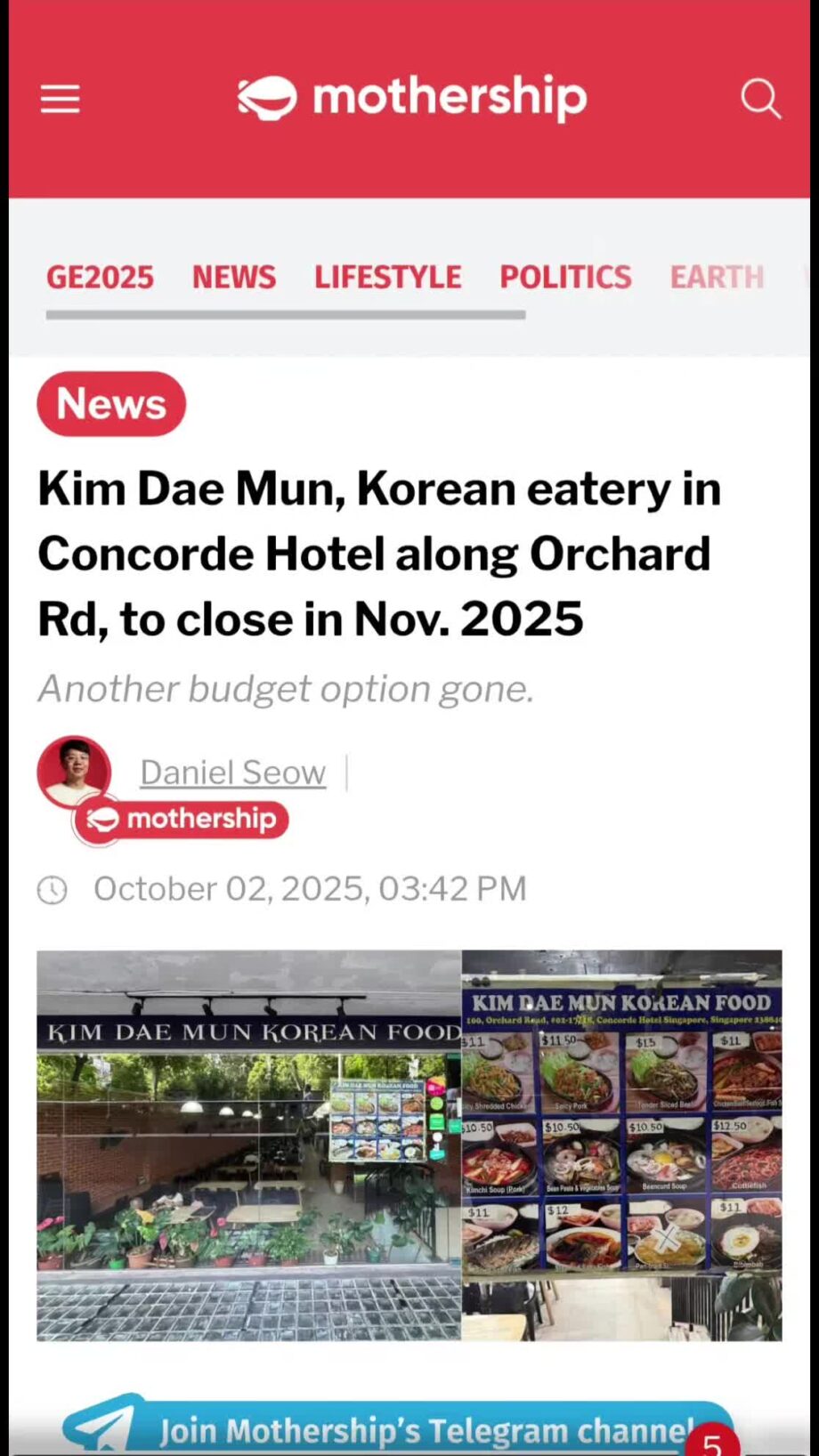 @lena_liyun Authentic Korea restaurant closing down! @mothershipsg  …