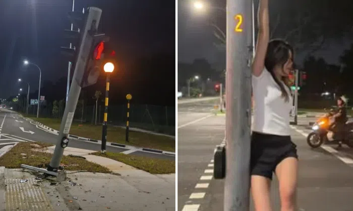 Damaged traffic lights spotted after LTA warning against TikTok trend of hanging on them Damaged traffic lights spotted after LTA warning against TikTok trend of hanging on them