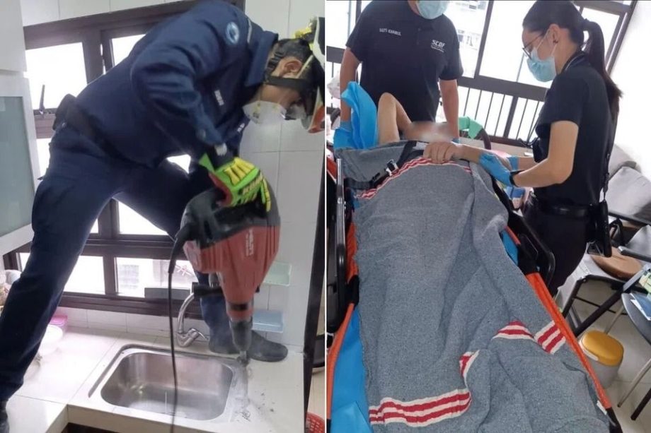 Person with arm stuck in kitchen drain pipe freed after two-hour rescue operation, taken to hospital in Singapore