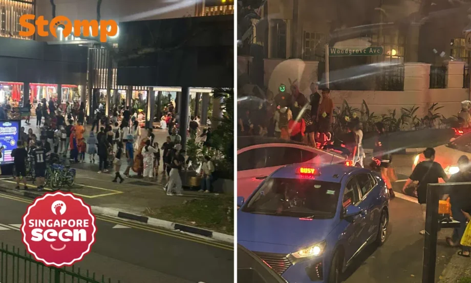 ‘Permit given?’ Crowd floods streets and roads in Woodlands for Halloween celebration