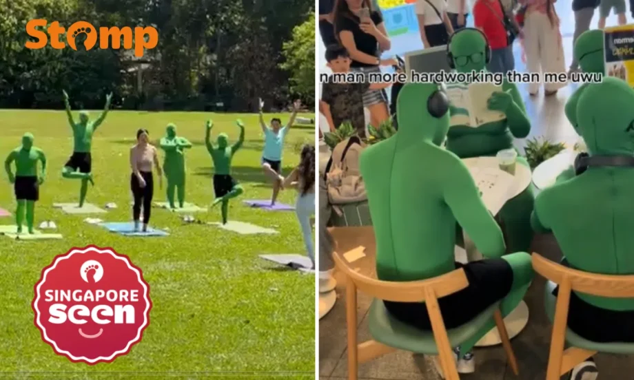 Huh? ‘Green men’ spotted doing yoga, reading books and having matcha around S’pore Huh? ‘Green men’ spotted doing yoga, reading books and having matcha around S’pore