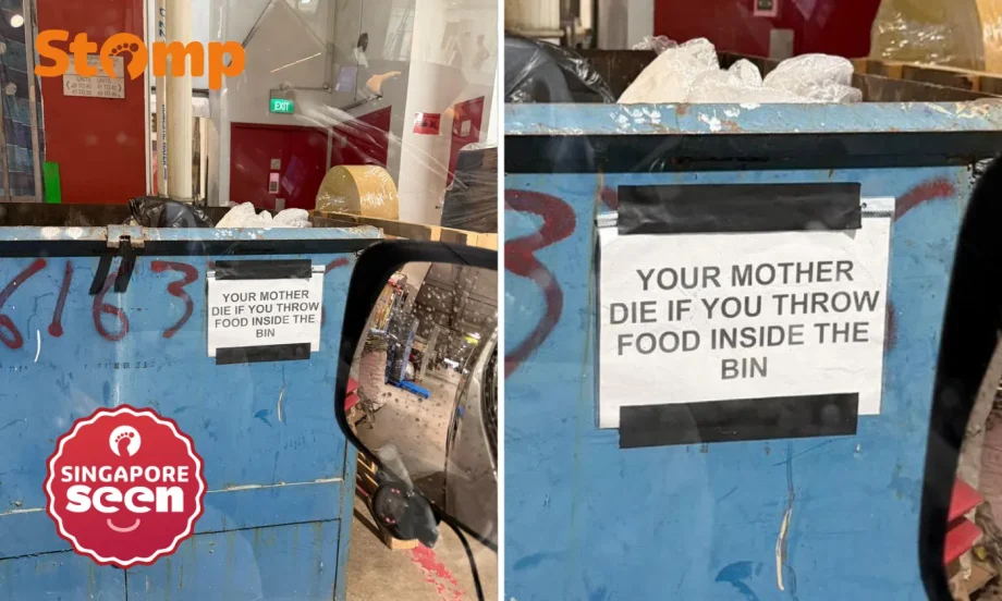 ‘Your mother die’: Offensive sign spotted on rubbish bin at Sembawang building