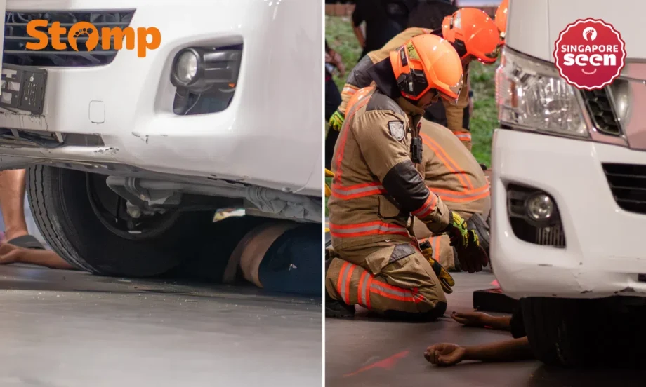 Man trapped under van in Bedok North void deck, rescued by SCDF with hydraulic equipment