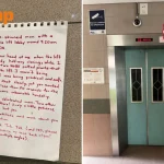 Hilarious note calls out ‘man with mustache’ who shook his head at writer for not holding lift for him