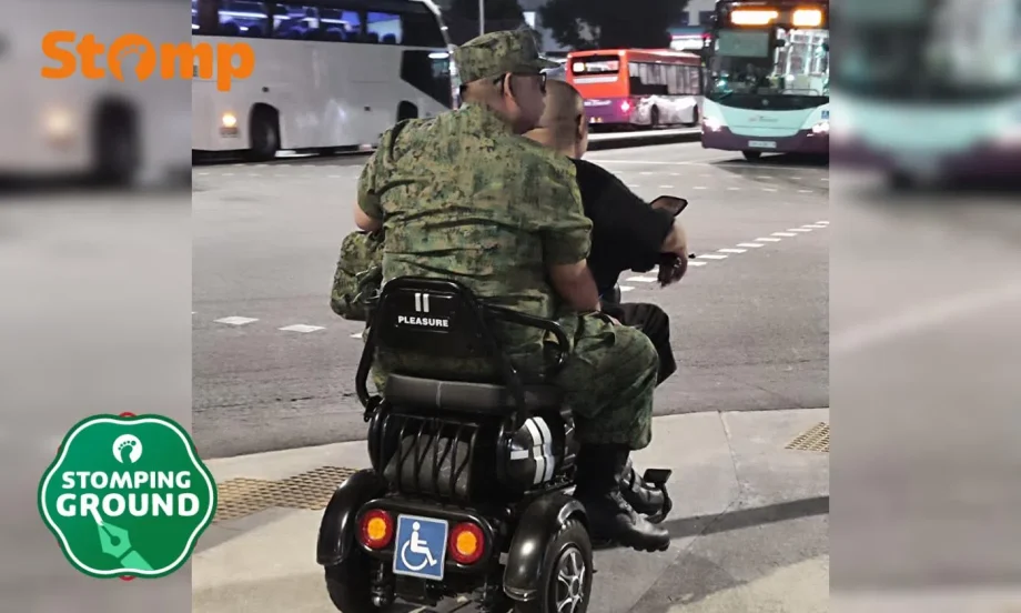 Stomper wonders why man in army uniform riding pillion on ‘oversized’ PMA in Yishun Stomper wonders why man in army uniform riding pillion on ‘oversized’ PMA in Yishun