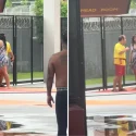 Delta Swimming Complex lifeguard responds calmly as woman tosses his glasses