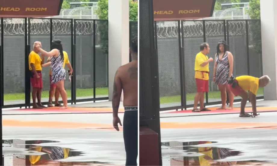 Delta Swimming Complex lifeguard responds calmly as woman tosses his glasses Delta Swimming Complex lifeguard responds calmly as woman tosses his glasses