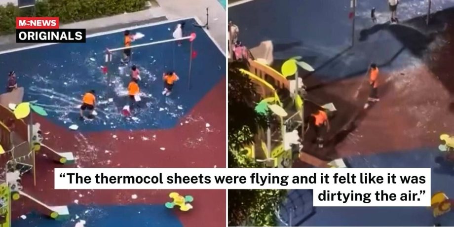 Kids use thermocol sheets to mess up Punggol playground, bystanders do nothing