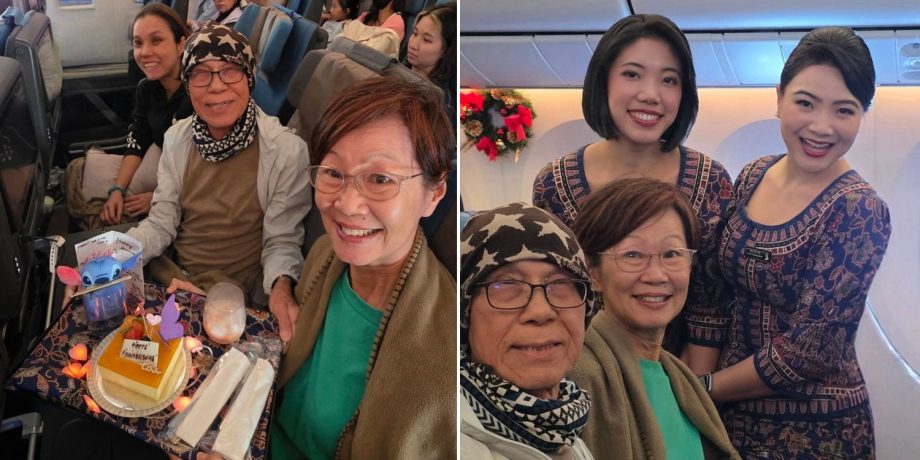 S’pore actor Wu Weiqiang & wife presented with anniversary cake & card during SIA flight