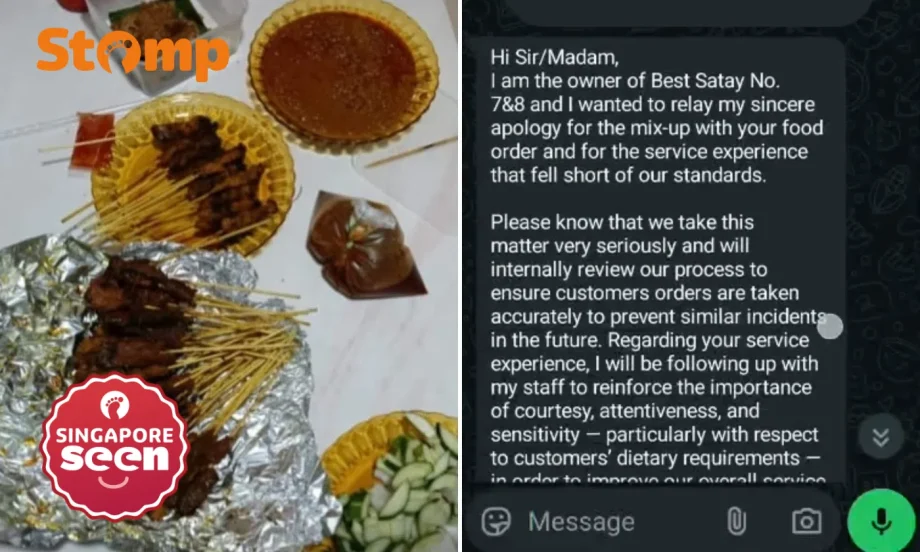 Customer mad at Lau Pa Sat satay stall for meat mix-up, owner apologises and offers full refund Customer mad at Lau Pa Sat satay stall for meat mix-up, owner apologises and offers full refund