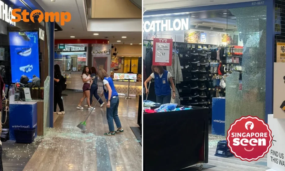 Glass panel shatters at Decathlon outlet in Velocity@Novena Square, passers-by ‘in shock’ Glass panel shatters at Decathlon outlet in Velocity@Novena Square, passers-by ‘in shock’