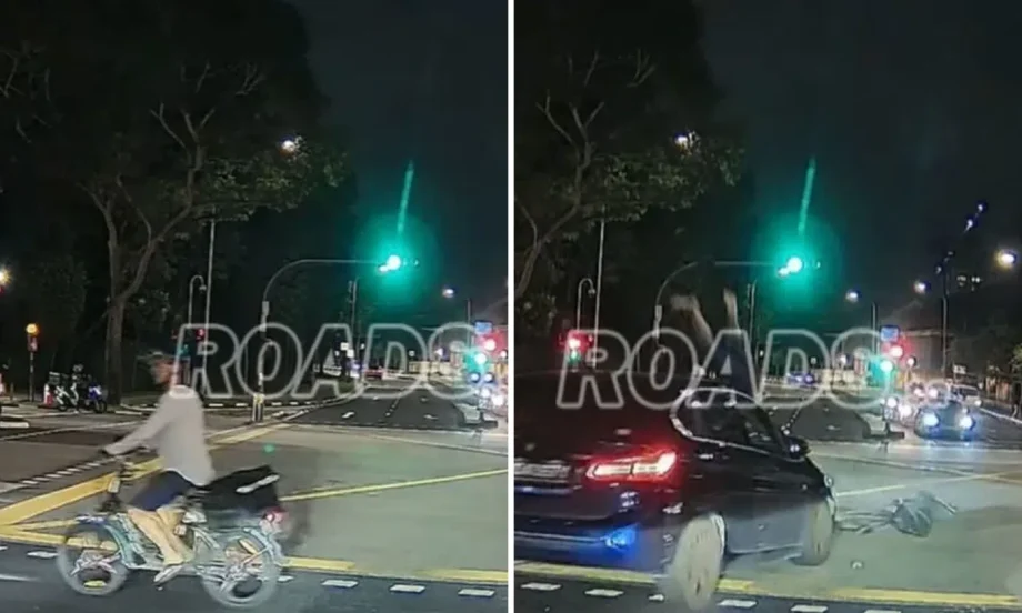 PMD rider hit by car while crossing road on red man in Bishan, flies off vehicle PMD rider hit by car while crossing road on red man in Bishan, flies off vehicle