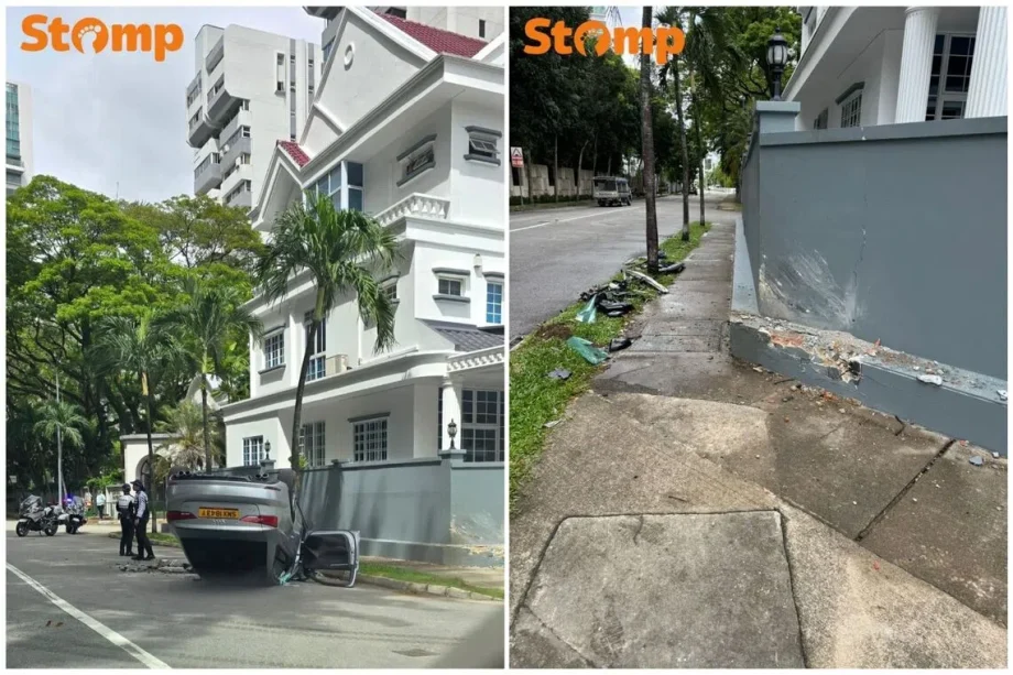 Driver taken to hospital after car overturns in Katong