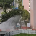 Water pipe near Hougang carpark damaged during HDB upgrading works, leads to flooding