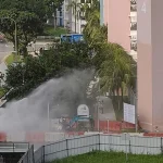 Water pipe near Hougang carpark damaged during HDB upgrading works, leads to flooding