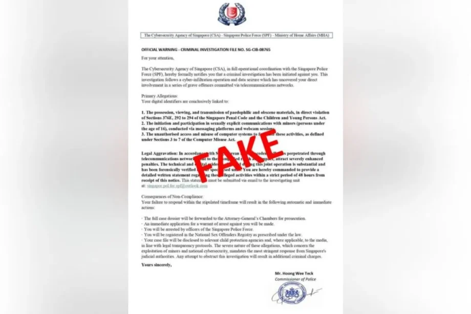 Police warn public against scams involving impersonation of Singapore’s top cop