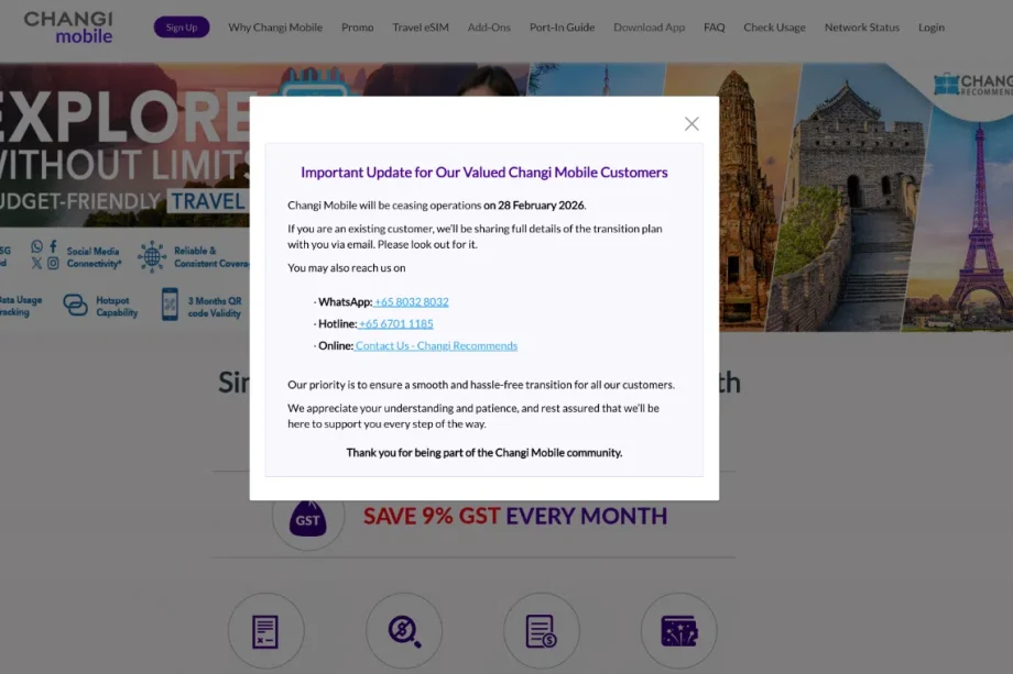 Changi Mobile to cease operations by the end of February 2026 Changi Mobile to cease operations by the end of February 2026