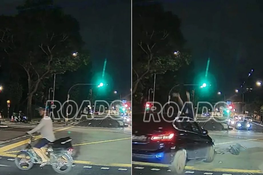 PMD rider hit by car while crossing road on red man in Bishan, flies off vehicle PMD rider hit by car while crossing road on red man in Bishan, flies off vehicle