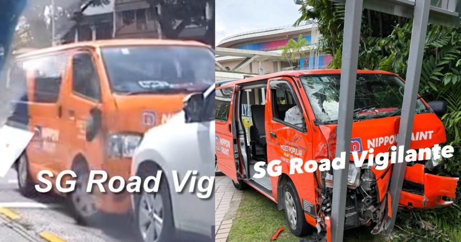 Van driver allegedly involved in multiple hit-and-runs before crashing into signpost along Raffles Avenue, Singapore News