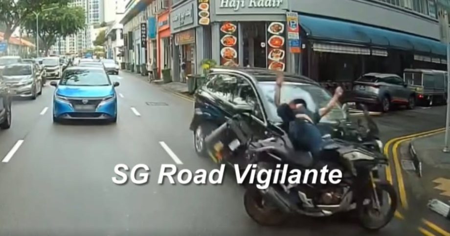 Motorcyclist switching lanes hit by car and thrown off bike on Lavender Street, Singapore News
