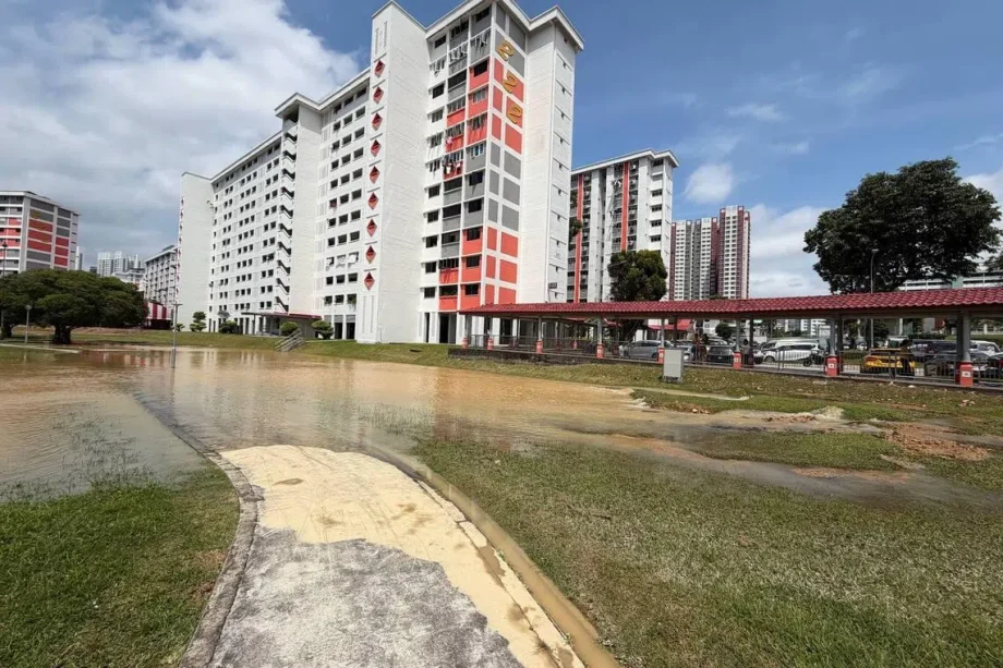 Open space in Ang Mo Kio Avenue 1 flooded, petrol station and main road affected