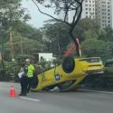 Taxi overturns in PIE crash, cabby and passenger taken to hospital, Singapore News