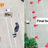 Pickleball players mark out lines with masking tape at Admiralty Drive hard court — and leave it behind