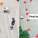 Pickleball players mark out lines with masking tape at Admiralty Drive hard court — and leave it behind