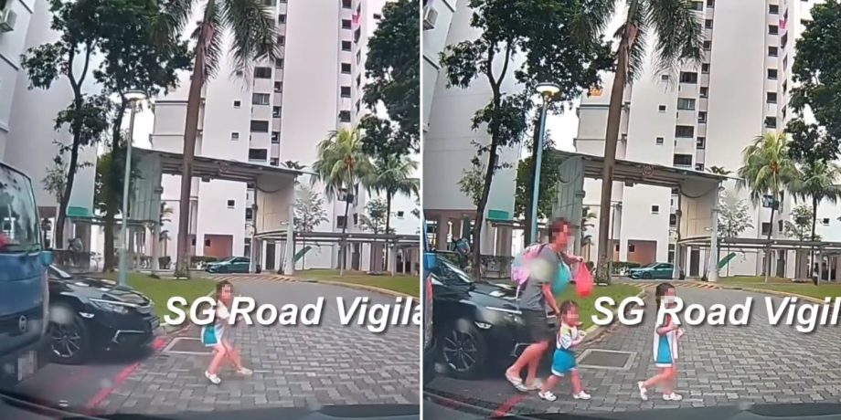 Young girl nearly gets hit by car after running across S’pore carpark, father was helping other girl