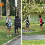 Youths fish in Sengkang park next to ‘No Fishing’ sign, wear masks and flash ‘provocative gestures’ when caught