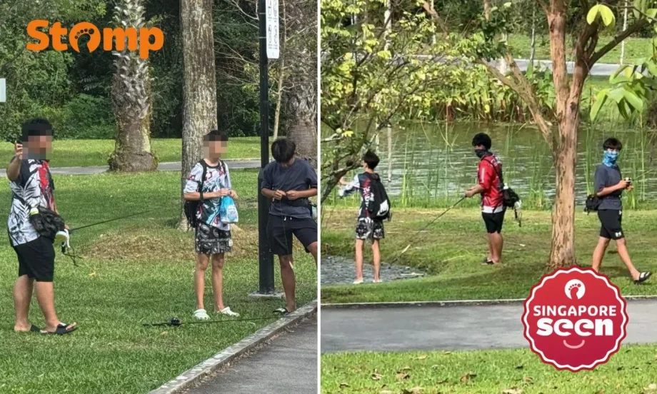 Youths fish in Sengkang park next to ‘No Fishing’ sign, wear masks and flash ‘provocative gestures’ when caught