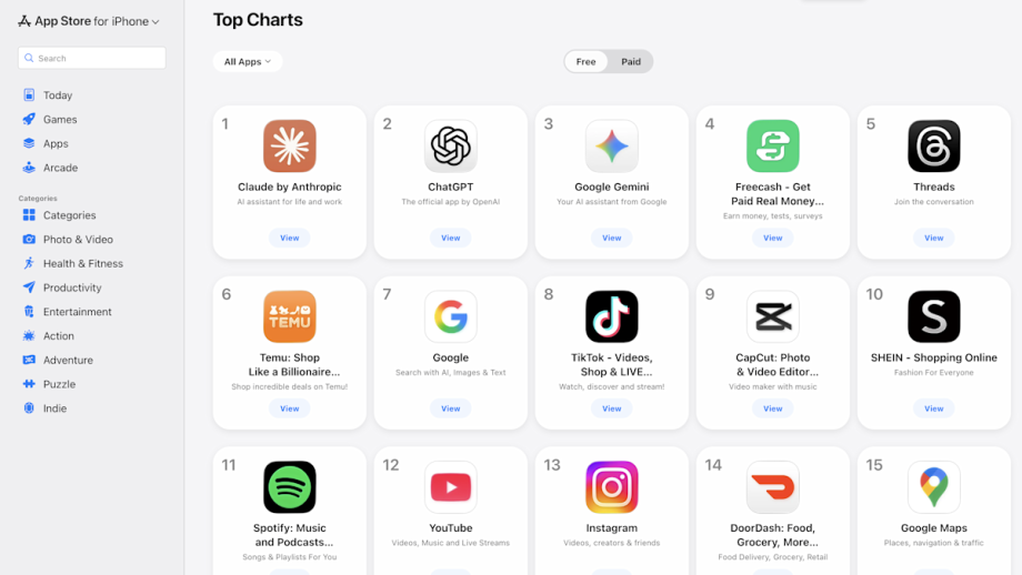 Anthropic’s Claude grabs top spot in App Store after Trump’s ban