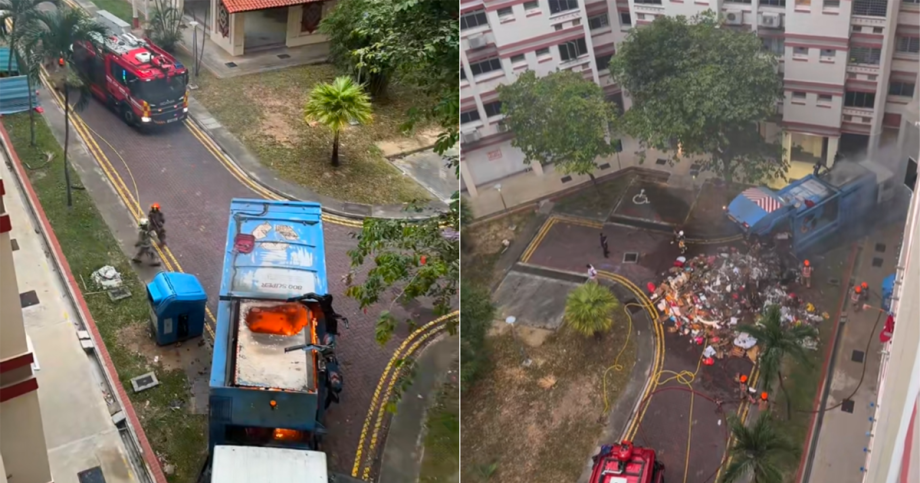 Recycling truck catches fire near Tampines HDB block, no injuries reported , Singapore News