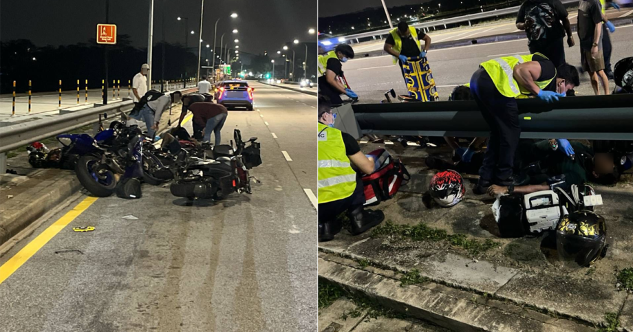 3 taken to hospital after taxi crashes into 4 motorcycles at Yishun Dam, Singapore News