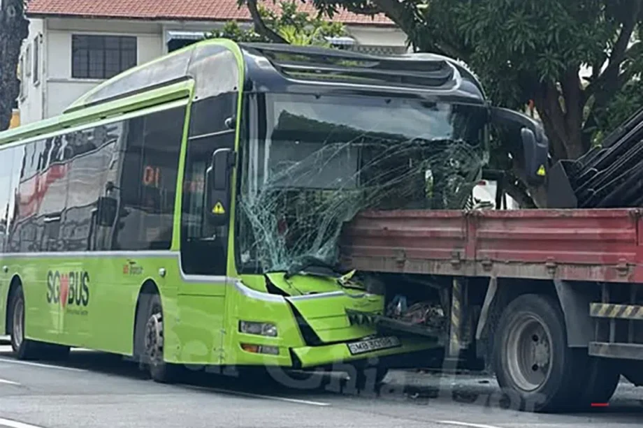 Bus driver trapped after crashing into lorry on Upper East Coast Road