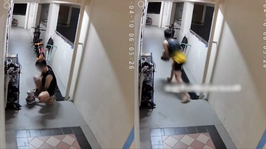 Police report filed after man caught on CCTV allegedly taking and discarding shoes in Woodlands HDB block
