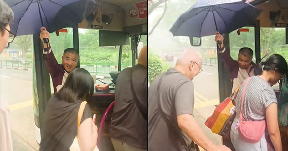 This made my day: Bus captain holds up umbrella for commuters during downpour, Singapore News
