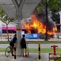 SMRT bus catches fire near Woodgrove Primary School in Woodlands; no injuries reported