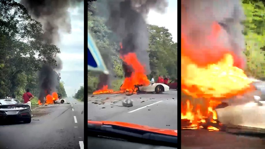 Singaporean couple were killed after their Ferrari crashes and catches fire on Johor road Singaporean couple were killed after their Ferrari crashes and catches fire on Johor road