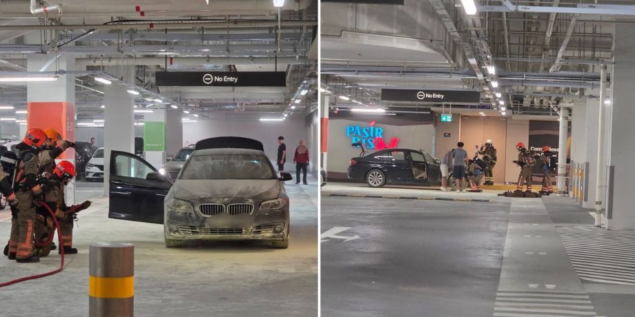 BMW catches fire at Pasir Ris Mall carpark, members of public help put out flames