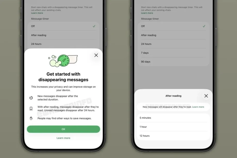 WhatsApp tests new disappearing messages option