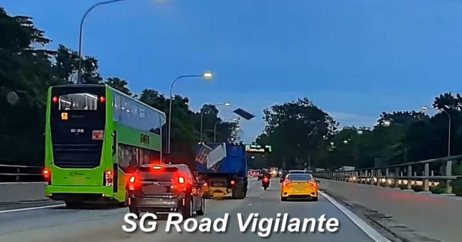 Unsecured frames fall from back of tipper truck, narrowly miss vehicles on SLE, Singapore News