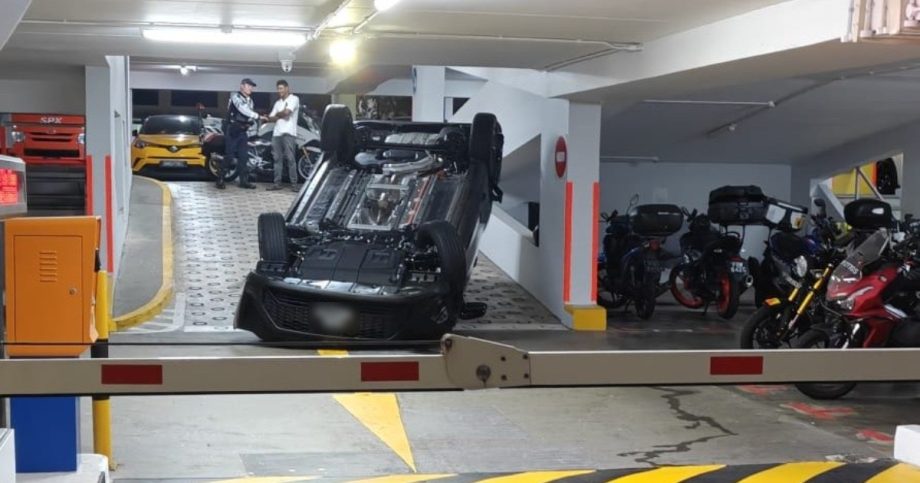 Car flips over in Woodlands car park, woman injured but declines trip to hospital, Singapore News