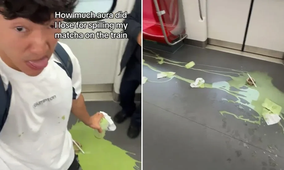 TikToker slammed after filming spilt matcha on train TikToker slammed after filming spilt matcha on train